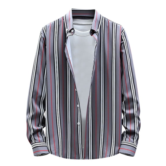 Brglopf Mens Button Down Shirts Long Sleeve Fashion Striped Casual Shirts Wrink-Free French Cuff Loose Fit Work Office Shirts