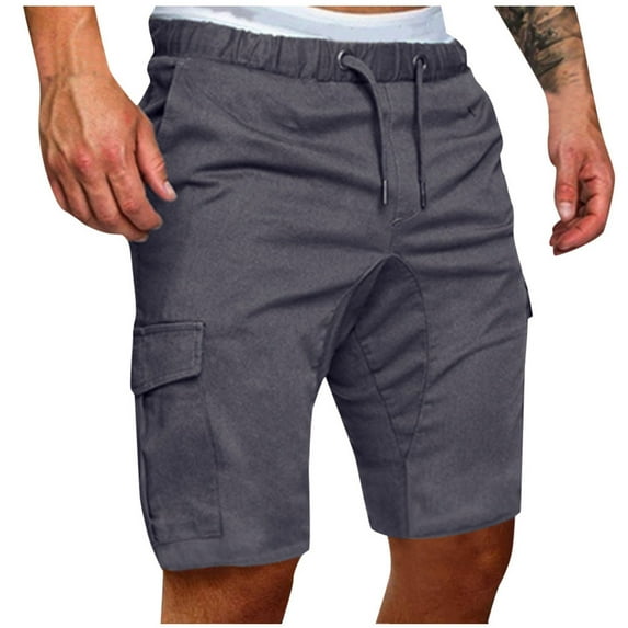 Brglopf Mens Casual Work Cargo Shorts Cotton Drawstring Elastic Waist Classic Outdoor Hiking Shorts with Multi-Pockets(Gray,XXL)