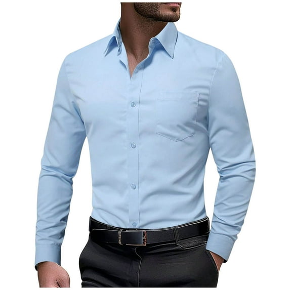 Brglopf Mens Dress Shirts Slim Fit Long Sleeve Wrinkle Free Shirts Button Down Office Business Formal Work Shirts Light Blue M