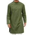 thumbnail image 1 of Brglopf Mens Kaftan Robe Button Down Long Sleeve Cotton Linen Thobe Casual Muslim Gown Henley Shirt Army Green M, 1 of 5