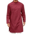 thumbnail image 1 of Brglopf Mens Kaftan Robe Button Down Long Sleeve Cotton Linen Thobe Casual Muslim Gown Henley Shirt Wine S, 1 of 6
