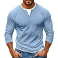 thumbnail image 1 of Brglopf Mens Long Sleeve Muscle T Shirt Trendy Fake Two Pieces V Neck Shirt Spring Fall Casual Cotton Tee Shirts Basic Tops Blue XL, 1 of 5