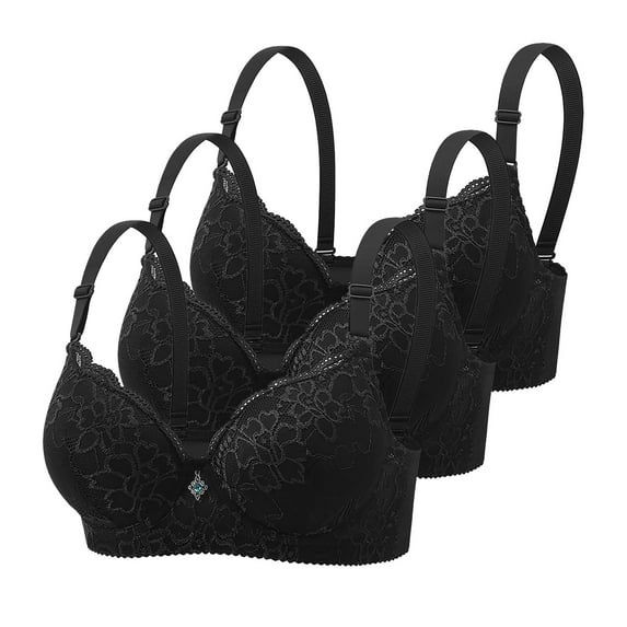 Brglopf Minimizer Bras for Women Full Coverage Underwire Bras Push Up Supportive Lifting Floral Lace Everyday Bra 3 Pack-Black L