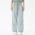 thumbnail image 1 of Brglopf Parachute Pants for Womens Quick Dry Baggy Y2K Casual Hiking Cargo Pants Zipper Pockets Drawstring Elastic Waist Wide Leg Trousers Light Blue L, 1 of 5