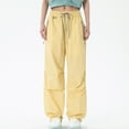 thumbnail image 1 of Brglopf Parachute Pants for Womens Quick Dry Baggy Y2K Casual Hiking Cargo Pants Zipper Pockets Drawstring Elastic Waist Wide Leg Trousers Yellow XL, 1 of 5