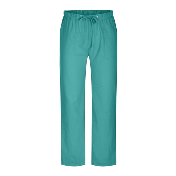 Brglopf Plus Size Men's Cotton Linen Pants Casual Elastic Waist Drawstring Pants Straight Leg Lightweight Summer Beach Yoga Long Pants(Green,S)