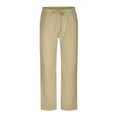thumbnail image 1 of Brglopf Plus Size Men's Cotton Linen Pants Casual Elastic Waist Drawstring Pants Straight Leg Lightweight Summer Beach Yoga Long Pants(Khaki,M), 1 of 6