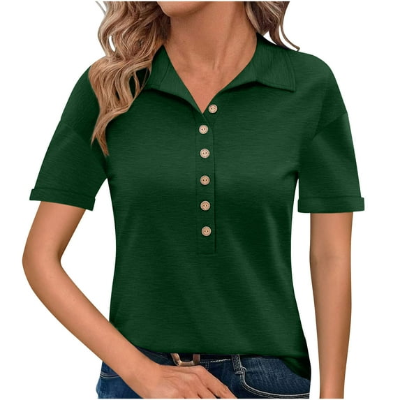 Brglopf Polo Shirts for Women 2025 Summer Button Down Collared Short Sleeve Tops Business Work Casual Dressy Basic Blouses(Green,XXL)