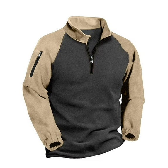 Brglopf Pullover Sweatshirts for Men Color Block Trendy 1/4 Zipper Stand Collar Tops Fleece Lined Winter Warm Loose Fit Tops