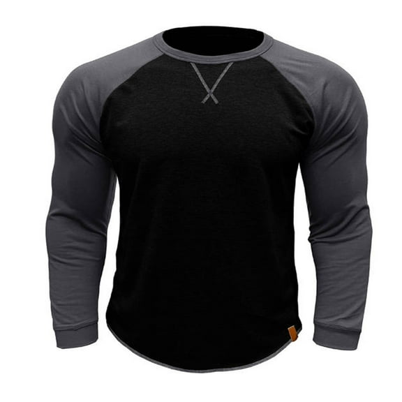 Brglopf Pullover Tops for Men Casual Crewneck Raglan Long Sleeve Sweatshirts Slim Fit Color Block Gym Fitness Muscle Tees