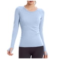 thumbnail image 1 of Brglopf Seamless Long Sleeve Shirts for Women Workout Athletic Running Gym Yoga Tops Lightweight Crewneck Slim Fitted Tees Shirt with Thumb Hole Sky Blue L, 1 of 6