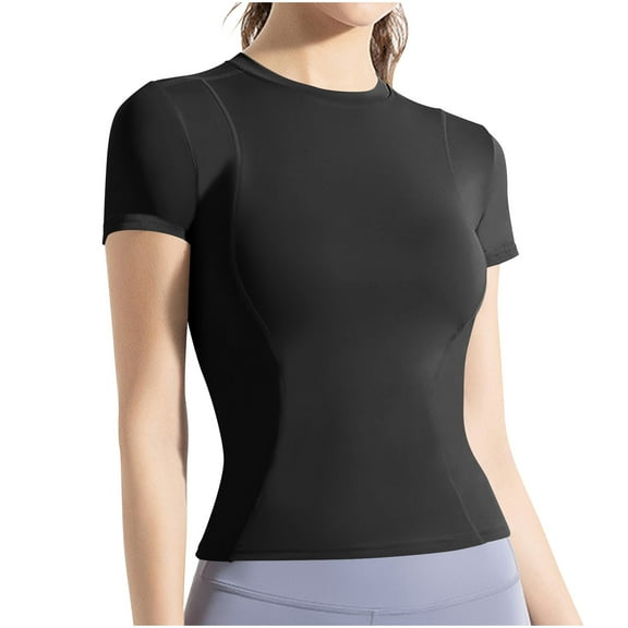 Brglopf Seamless Workout Tops for Women Short Sleeve Athletic Tees Breathable Gym Running Yoga Shirts(Black,3XL)