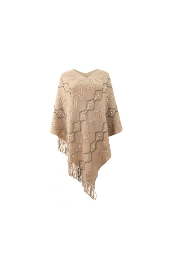 Shawl Wrap for Women Asymmetric Hem Soft Pullover Poncho Knitted Tassel Sweater Cape Elegant Solid Color Cloaks