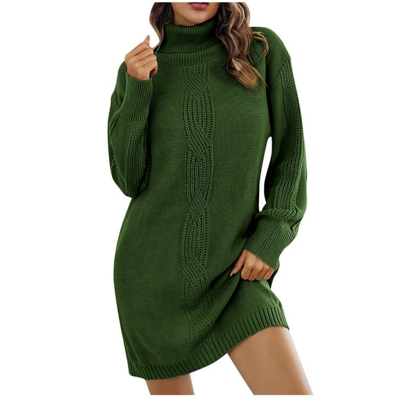 Brglopf Sweaters Dress for Women Turtleneck Long Sleeve Chunky Twist Knitted Dress Fall Winter Casual Loose Pullover Dress