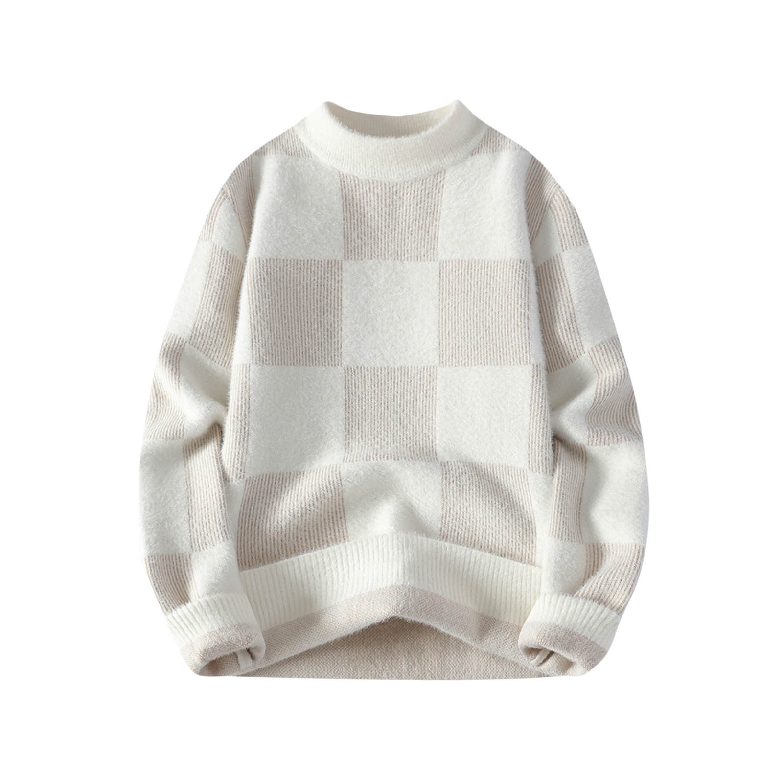 🔥New Year Promotion🔥Men‘s Checkered Printed Mock Neck Thickened Pullover Sweater