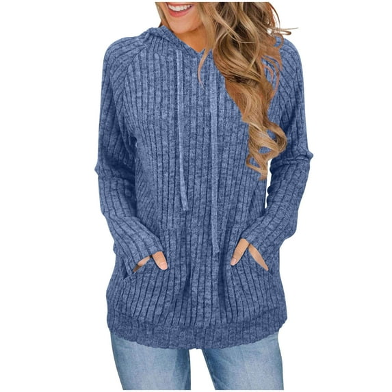 Brglopf Sweaters for Women Long Sleeve Shirts Fashion Soft Ribbed Knit Hoodies Pullover Sweatshirts Loose Casual Fall Tops Navy L