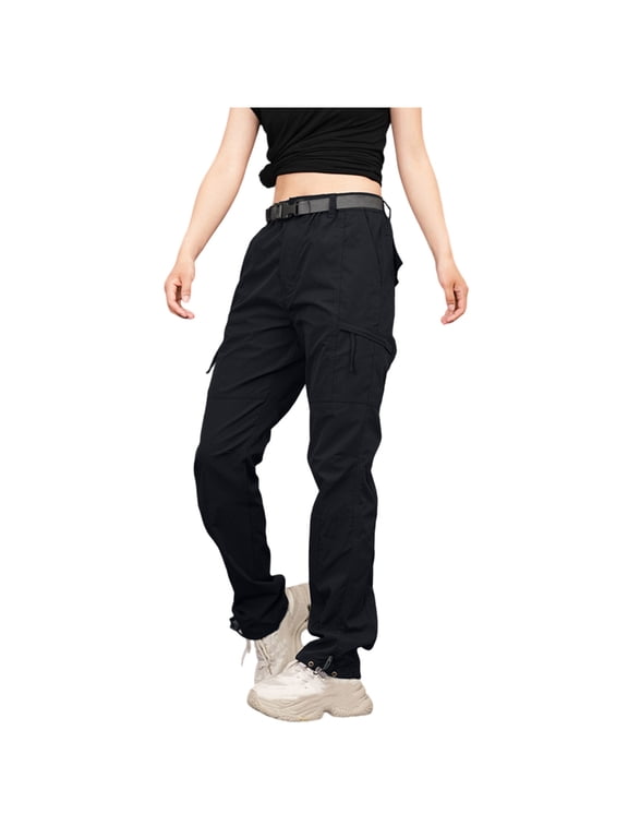 Tactical Cargo Pants Women High Waisted Water Resistance Baggy Stretch Work Trousers Multi-Pockets Combat Hiking Pants Black M