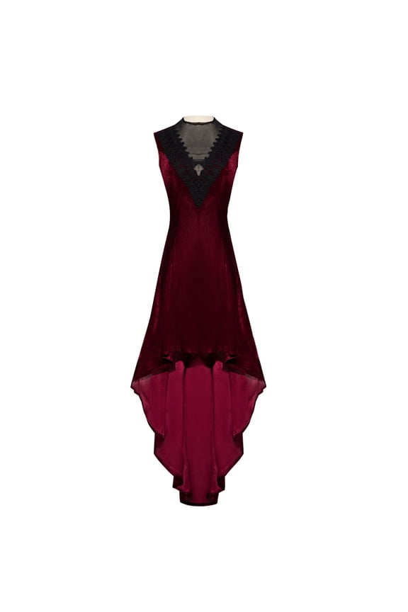 Vintage Gothic Dress for Women Sleeveless Retro Velvet Hi-Low Midi Dress Medieval Renaissance Party Cocktail Dresses(Red,3XL)
