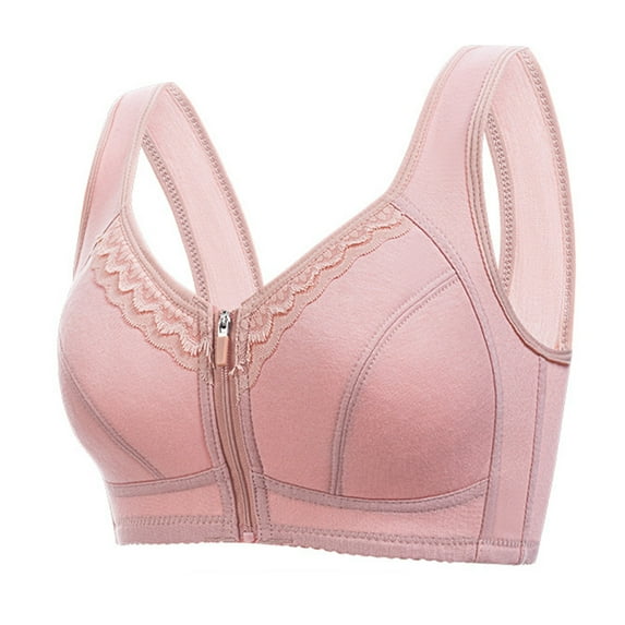 Brglopf Wireless Zip Front Closure Bras for Women No Underwire Full Coverage Comfort Everyday Bra Soft Easy Close Sports Bra Pink 36