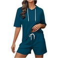 thumbnail image 1 of Brglopf Women 2 Piece Outfits Short Sleeve Hoodie Pullover Tops Matching Dawstring Shorts Set Sweatsuit, 1 of 7