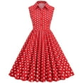 thumbnail image 1 of Brglopf Women 50s 60s Vintage Dress Sleeveless Lapel Cocktail A Line Swing Dress 1950s Polka Dot Audrey Rockabilly Prom Party Dresses Red L, 1 of 8