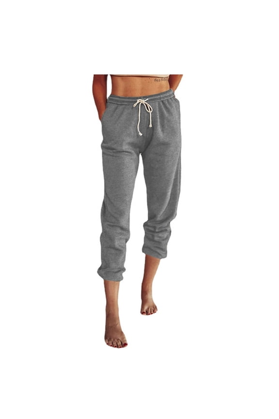 Women Cinch Bottom Sweatpants Drawstring High Waisted Yoga Pants with Pockets Activewear Joggers Sport Workout Pants(Gray,S)