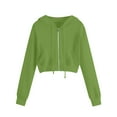 thumbnail image 1 of Brglopf Women Cropped Zip Up Hoodie Solid Color Zipper Crop Sweatshirt Long Sleeve Drawstring Jacket Oversized Outwear Coats with Pockets Green 4XL, 1 of 5