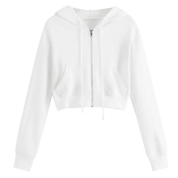 Brglopf Women Cropped Zip Up Hoodie Solid Color Zipper Short Crop Sweatshirt Jacket Sweater Oversized Outwear Coats with Pockets White M