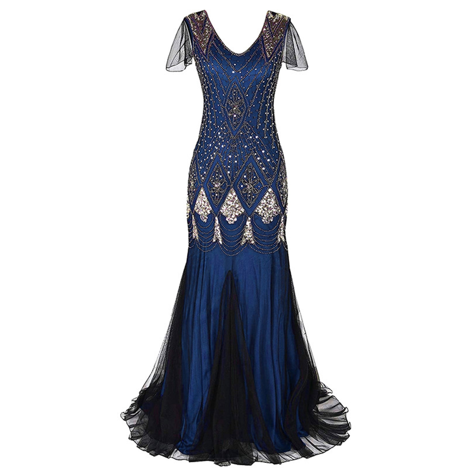 1920's long evening dresses Queendancer Women Black 1920s Flapper Dress V Neck Long Sleeves Vintage  Dress With Fringes – queendancer main image 1