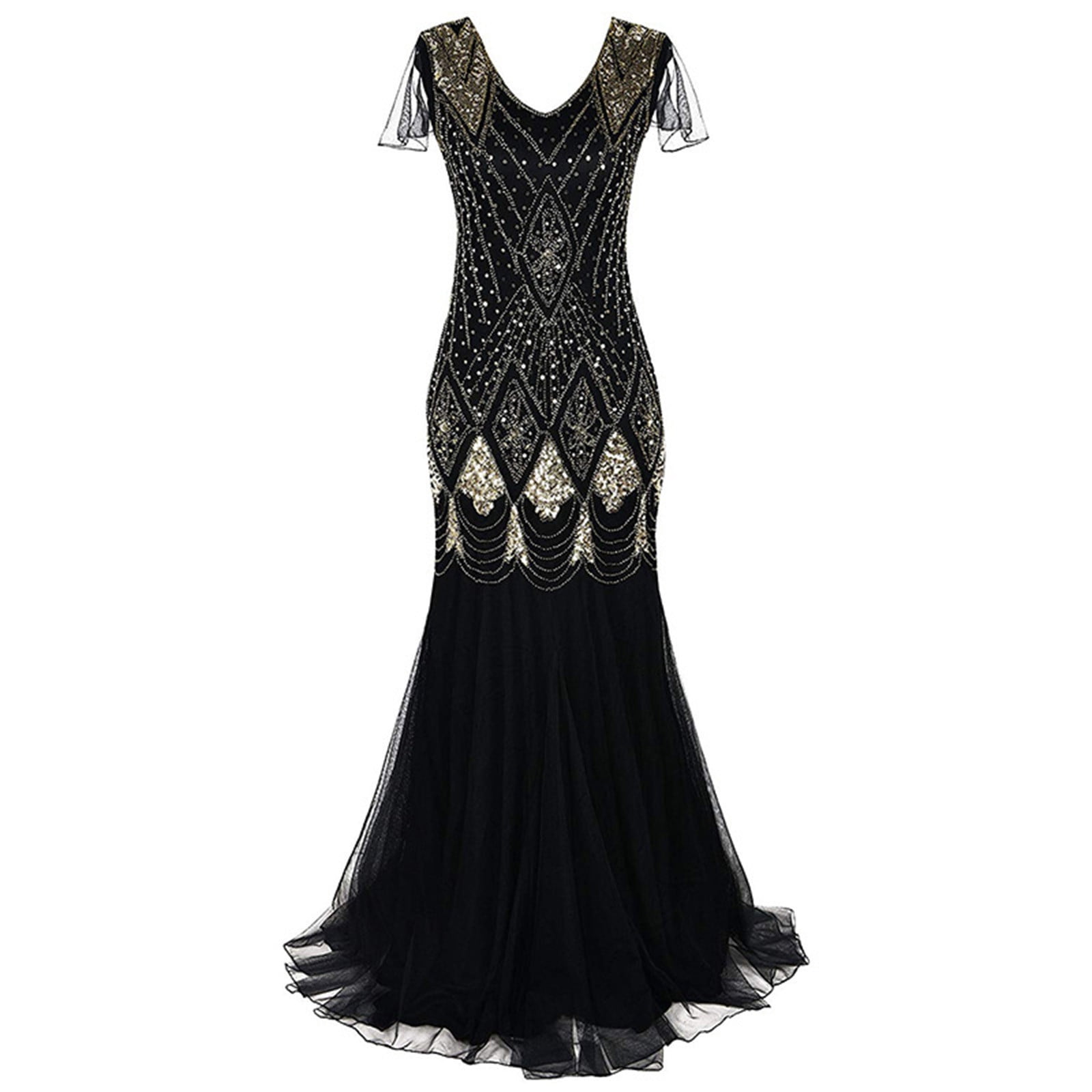 Brglopf Women Evening Dress 1920s Flapper Cocktail Mermaid Plus Size Formal Gown Vintage Wedding Party Maxi Dresses Green XL