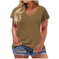 thumbnail image 1 of Brglopf Women Fashion V Neck Short Sleeve Tops Solid Color Casual Loose Basic T Shirt Fit Going Out Athletic Work Blouse, 1 of 1