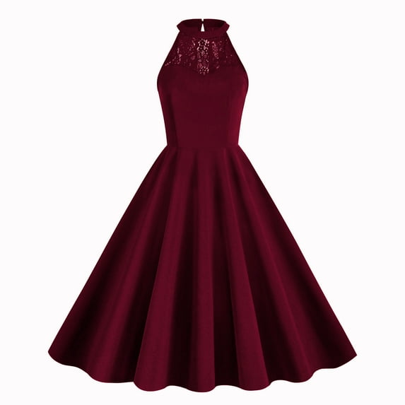 Brglopf Women Prom Wedding Dress Cocktail Halter Lace A-Line Party Short Vintage Homecoming Dresses Wine XXL