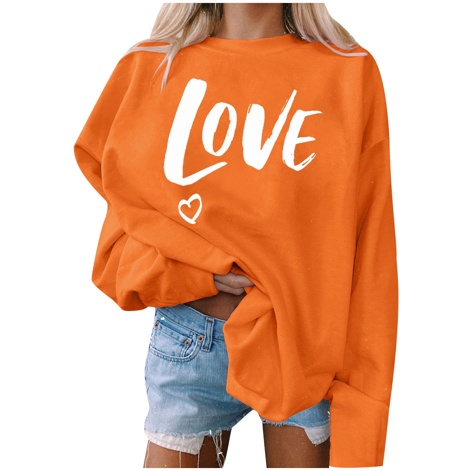 Brglopf Women Sweatshirt Long Sleeve Crew Neck Pullover Love Letter Printed  Sweatshirt Lightweight Tops Blouse