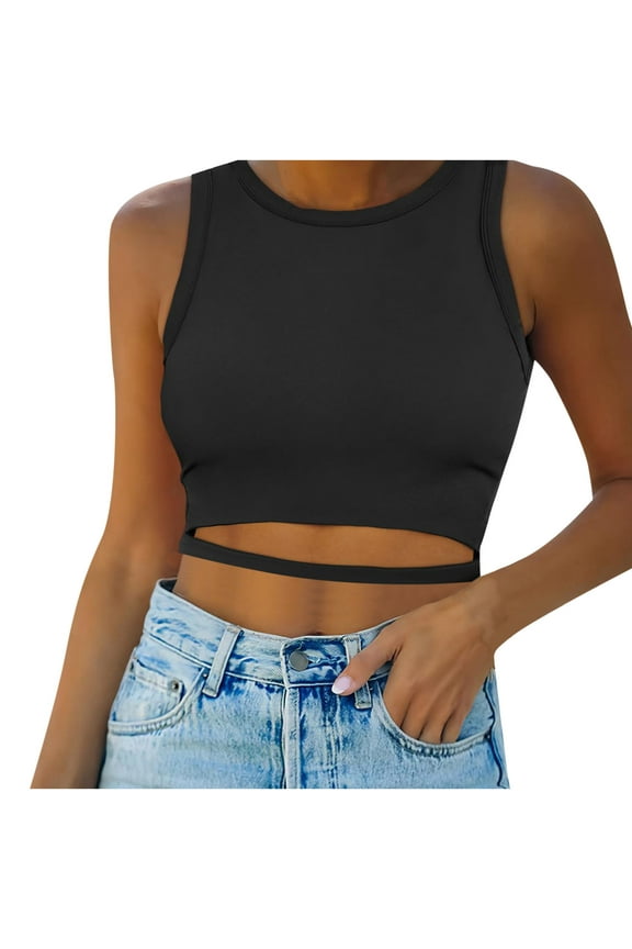 Women Tank Tops High Neck Sleeveless Cutout Racer Back Going Out Crop Tops Shirts Summer Y2K Outfits (Black,XXL)