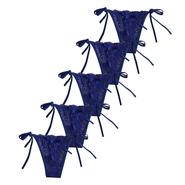 Brglopf Women Tie Panties Bowknot Ribbon Adjustable Sides Underwear 5 Pack  Floral Lace G-String Thongs Underwear 