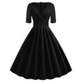 thumbnail image 1 of Brglopf Women Vintage 50s Retro Dress Wrap V Neck Half Sleeve Sold Color A-Line Swing Tea Dress Elegant Gown Cocktail Party Dresses Black M, 1 of 9