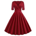 thumbnail image 1 of Brglopf Women Vintage 50s Retro Dress Wrap V Neck Half Sleeve Sold Color A-Line Swing Tea Dress Elegant Gown Cocktail Party Dresses Red S, 1 of 7