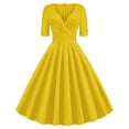 thumbnail image 1 of Brglopf Women Vintage 50s Retro Dress Wrap V Neck Half Sleeve Sold Color A-Line Swing Tea Dress Elegant Gown Cocktail Party Dresses Yellow L, 1 of 7