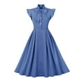 thumbnail image 1 of Brglopf Women Vintage Tie Neck Cocktail Swing Dress 50s 60s Button up 1950s Rockabilly Prom Midi Evening Dress with Pockets Blue XXL, 1 of 7