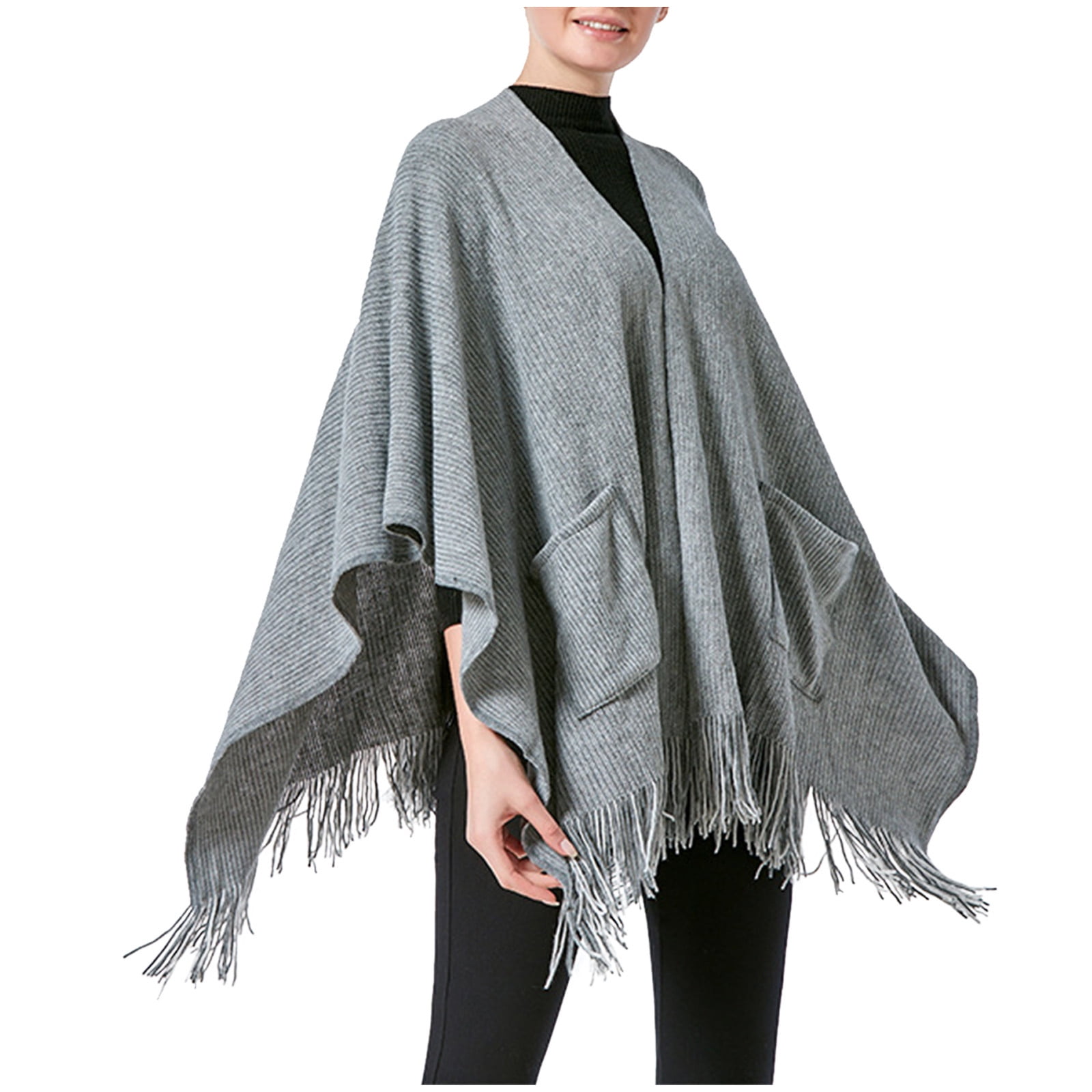 ELK Anthropologie Varm Open Front Thick Poncho 100% Wool 2024 Knit Blue Grey One Size