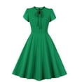 thumbnail image 1 of Brglopf Women's 1940s Vintage A Line Swing Dress Keyhole Tie Short Sleeve Dress Crew Neck Solid Color Work Dress Cocktail Party Dresses Green XXL, 1 of 7