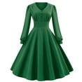 thumbnail image 1 of Brglopf Women's 1950s Vintage Dress V Neck Puff Long Sleeve Retro Cocktail Party A Line Swing Midi Dresses Green XXL, 1 of 7