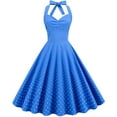 thumbnail image 1 of Brglopf Women's 50s 60s Vintage Dress Halter Polka Dot Cocktail Corset Dress Prom Tea Party Wedding A Line Swing Dress for Women Blue XL, 1 of 8