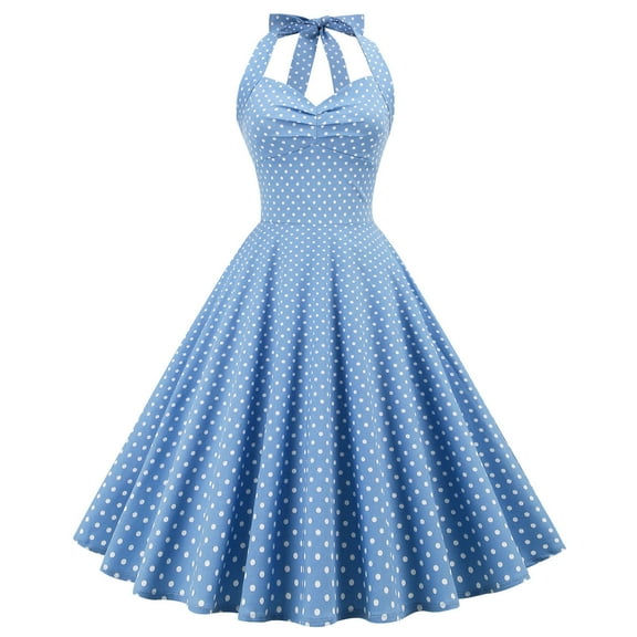 Brglopf Women's 50s 60s Vintage Dress Halter Polka Dot Cocktail Corset Dress Prom Tea Party Wedding A Line Swing Dress for Women Light Blue M