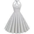 thumbnail image 1 of Brglopf Women's 50s 60s Vintage Dress Halter Polka Dot Cocktail Corset Dress Prom Tea Party Wedding A Line Swing Dress for Women White L, 1 of 9