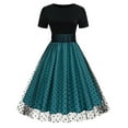 thumbnail image 1 of Brglopf Women's 50s 60s Vintage Dress Mesh Polka Dot Short Sleeve Round Neck A-Line Swing Cocktail Party Tea Dresses Blue XL, 1 of 4