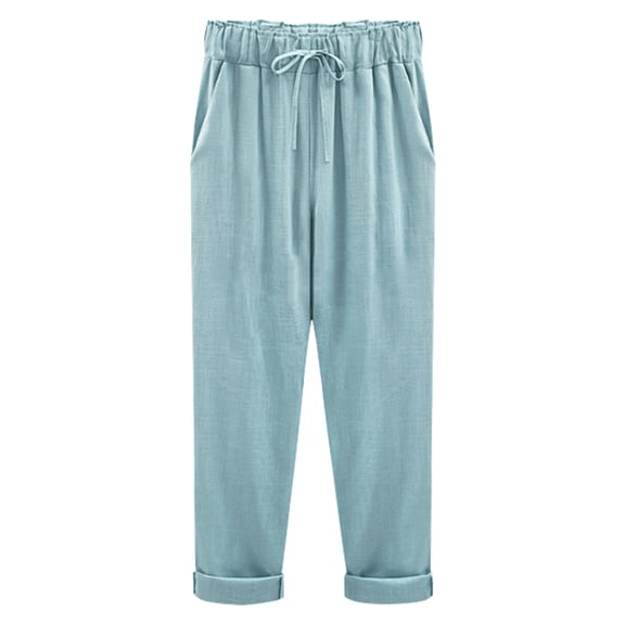 Brglopf Women's Capri Pants Drawstring Elastic Waist Trousers Casual Work Crop Pants Stretch Soft Slacks with Pockets