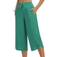 thumbnail image 1 of Brglopf Women's Capri Pants Wide Leg Athletic Yoga Capris with Pockets Lightweight Drawstring Waist Loose Lounge Summer Pants Green L, 1 of 8