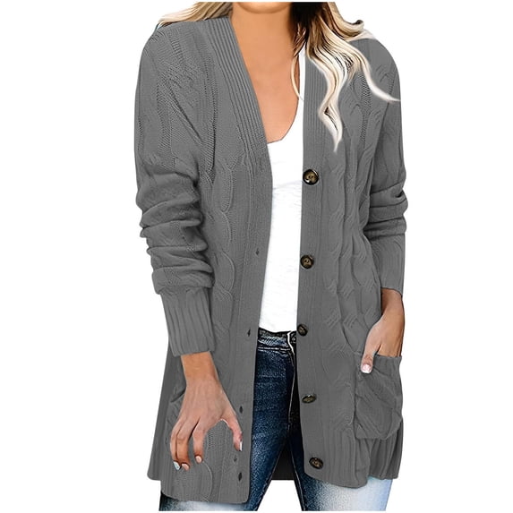 Brglopf Women's Cardigan Sweaters Long Sleeve Cable Knit Cardigan Sweaters 2023 Oversized Open Front Long Cardigans Button Up Outerwear with Pockets
