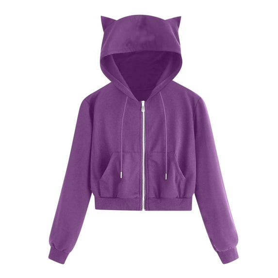 Brglopf Women's Casual Drawstring Zip Up Hoodies Cute Workout Long Sleeve Crop Tops Trendy Lightweight Sweatshirts with Pockets